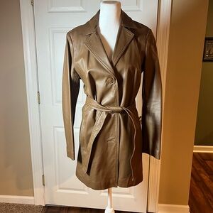 You're My Cup Of Tea Tan Women's Size 11 Faux Leather Trench Coat Waist Belt